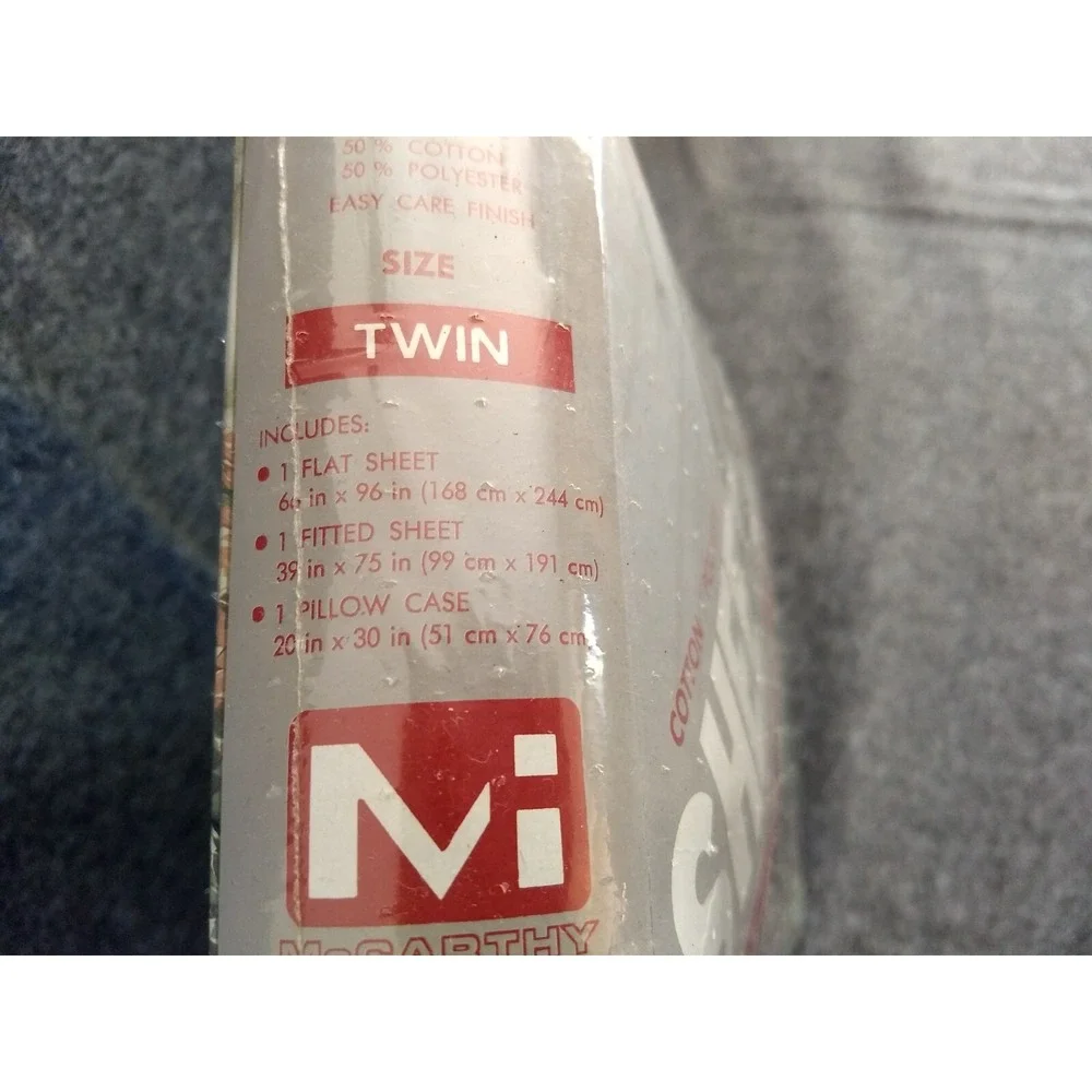 McCarthey Int'l Twin Sheet Set 3Pc Flat Fitted & Pillowcase Briarwood Rose NOS‎